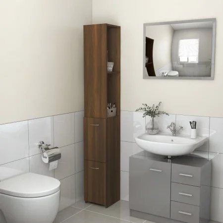 Armario de baño madera contrachapada marrón roble 25x26,5x170cm de vidaXL, Muebles de baño - Ref: Foro24-815962, Precio: 63,8...