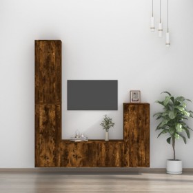 Set de muebles de TV 4 pzas madera contrachapada roble ahumado