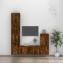 Set de muebles de TV 4 pzas madera contrachapada roble ahumado