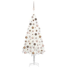Árbol de Navidad preiluminado con luces y bolas blanco 150 cm
