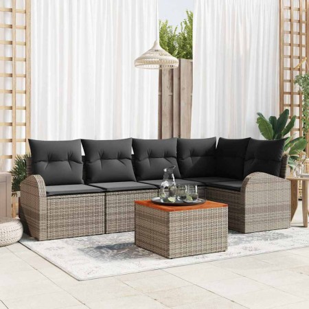 Conjunto de sofá de jardín 6 pcs Gris Poliratán