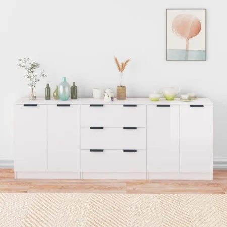 3-teiliges Sideboard aus glänzend weißem Sperrholz von vidaXL, Sideboards - Ref: Foro24-3115784, Preis: 233,08 €, Rabatt: %