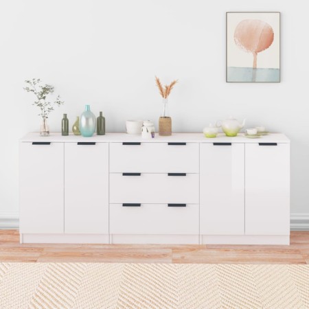 3-teiliges Sideboard aus glänzend weißem Sperrholz von vidaXL, Sideboards - Ref: Foro24-3115784, Preis: 237,35 €, Rabatt: %