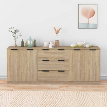 3-teiliges Sideboard aus Sonoma-Eichensperrholz von vidaXL, Sideboards - Ref: Foro24-3115782, Preis: 191,64 €, Rabatt: %