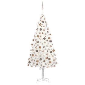 Árbol de Navidad preiluminado con luces y bolas blanco 210 cm