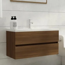 Brown oak engineered wood washbasin cabinet 90x38.5x45cm by vidaXL, Bathroom furniture - Ref: Foro24-815656, Price: 66,19 €, ...