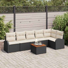 Conjunto de sofá de jardín 7 pcs Negro Poliratán