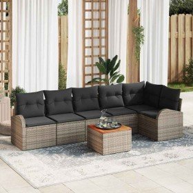 Conjunto de sofá de jardín 7 pcs Gris Poliratán