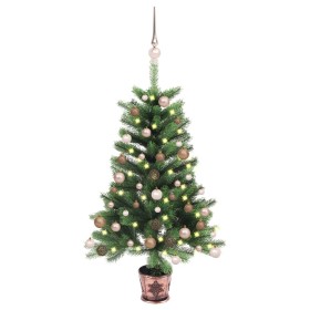 Árbol de Navidad artificial con luces y bolas verde 90 cm