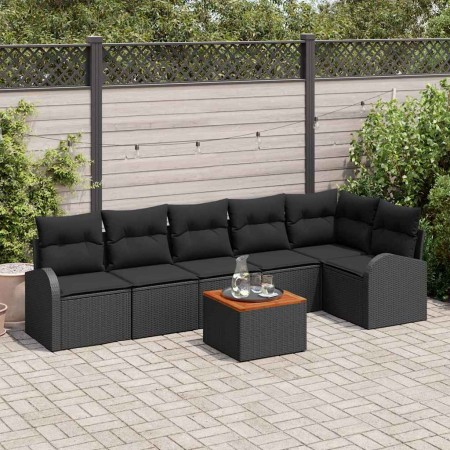 Conjunto de sofá de jardín 7 pcs Negro Poliratán