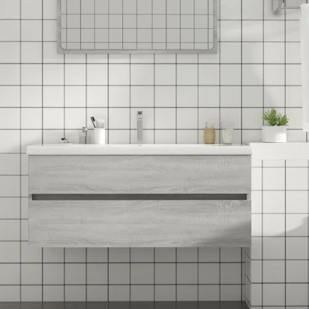 Mueble de lavabo madera de ingeniería gris Sonoma 100x38,5x45cm de vidaXL, Muebles de baño - Ref: Foro24-815658, Precio: 55,4...