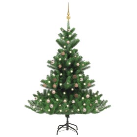 Árbol de Navidad abeto Nordmann con LEDs y bolas verde 120 cm