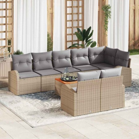 Conjunto de sofá de jardín 9 pcs Beige Poliratán