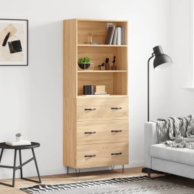 Aparador alto madera contrachapada color roble 69,5x34x180 cm
