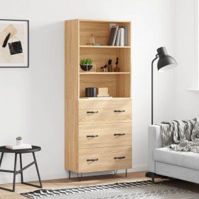 Aparador alto madera contrachapada color roble 69,5x34x180 cm