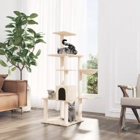 Katzenkratzbaum mit cremefarbenen Sisalstämmen, 142 cm von vidaXL, Katzenmöbel - Ref: Foro24-171591, Preis: 64,82 €, Rabatt: %