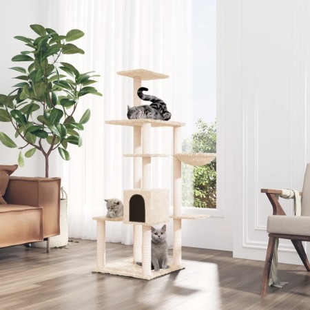 Katzenkratzbaum mit cremefarbenen Sisalstämmen, 142 cm von vidaXL, Katzenmöbel - Ref: Foro24-171591, Preis: 66,50 €, Rabatt: %