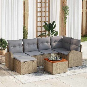 Conjunto de sofá de jardín 7 pcs Beige Poliratán