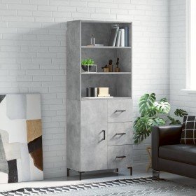 Aparador alto madera contrachapada gris hormigón 69,5x34x180 cm