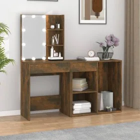 Tocador con LEDs y armario madera contrachapada roble ahumado de vidaXL, Tocadores para dormitorios - Ref: Foro24-3120185, Pr...