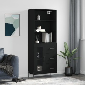 Aparador alto madera contrachapada negro 69,5x34x180 cm