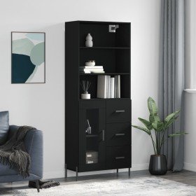 Aparador alto madera contrachapada negro 69,5x34x180 cm