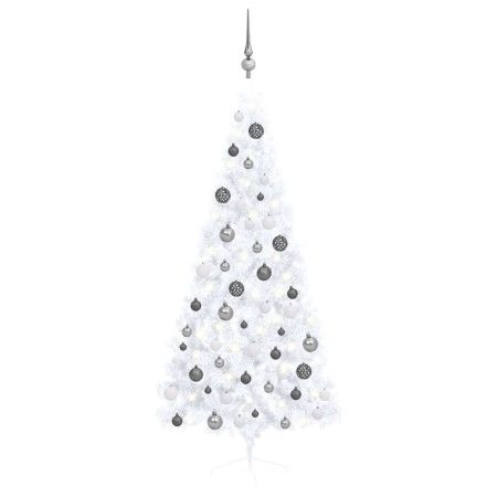 Halber Weihnachtsbaum mit Lichtern und Kugeln weiß 180 cm von vidaXL, Weihnachtsbäume - Ref: Foro24-3077656, Preis: 59,13 €, ...