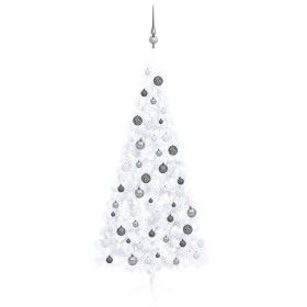 Halber Weihnachtsbaum mit Lichtern und weißen Kugeln 120 cm von vidaXL, Weihnachtsbäume - Ref: Foro24-3077657, Preis: 70,59 €...