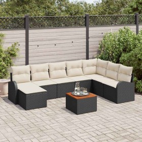 Conjunto de sofá de jardín con cojín 9 pcs Negro Poliratán