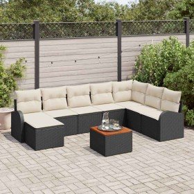 Conjunto de sofá de jardín con cojín 9 pcs Negro Poliratán