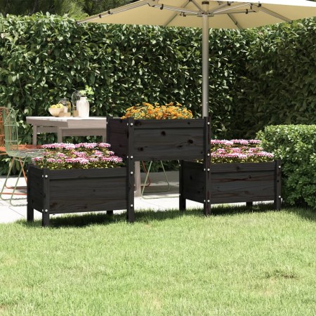 Jardinera de madera de pino maciza negra 178,5x44x75 cm de vidaXL, Maceteros y jardineras - Ref: Foro24-822251, Precio: 159,1...