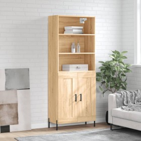 Aparador alto madera contrachapada color roble 69,5x34x180 cm