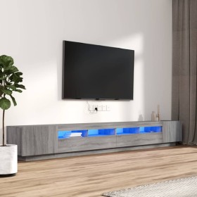 Set muebles TV con LEDs 3 pzas madera contrachapada gris Sonoma
