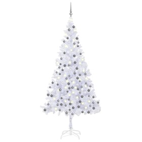 Árbol de Navidad artificial con luces y bolas blanco 240 cm