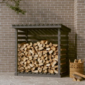 Leñero de madera maciza de pino gris 108x73x108 cm