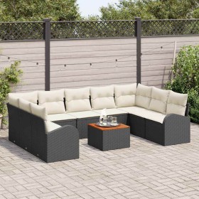Conjunto de sofá de jardín con cojín 10 pcs Negro Poliratán