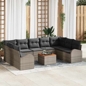Conjunto de sofá de jardín con cojín 10 pcs Gris Poliratán