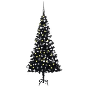 Árbol de Navidad preiluminado con luces y bolas negro 180 cm