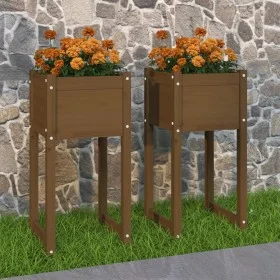 Planter 2 units solid pine wood honey brown 40x40x81 cm by vidaXL, Pots and planters - Ref: Foro24-822129, Price: 75,19 €, Di...
