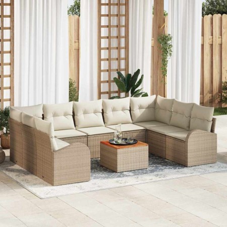 Conjunto de sofá de jardín con cojín 10 pcs Beige Poliratán