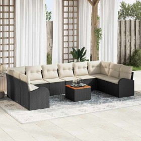 Conjunto de sofá de jardín con cojín 11 pcs Negro Poliratán