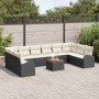 Conjunto de sofá de jardín con cojín 11 pcs Negro Poliratán