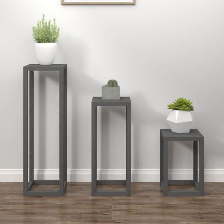 Set de bar 3 piezas madera maciza de pino gris de vidaXL, Soportes para macetas - Ref: Foro24-822269, Precio: 103,38 €, Descu...