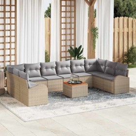 Conjunto de sofá de jardín con cojín 11 pcs Beige Poliratán Conjunto de sofá de jardín con cojín 11 pcs Beige Poliratán