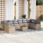 Conjunto de sofá de jardín con cojín 11 pcs Beige Poliratán