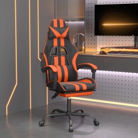 Silla gaming giratoria reposapiés cuero sintético negro naranja