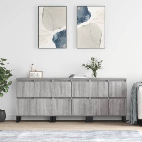 Aparadores 3 uds madera contrachapada gris Sonoma