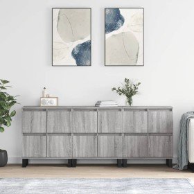 Aparadores 3 uds madera contrachapada gris Sonoma