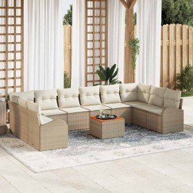 Conjunto de sofá de jardín con cojín 11 pcs Beige Poliratán