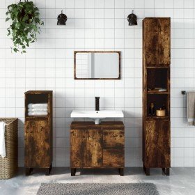 Set de muebles baño 3 pzas madera contrachapada roble ahumado Set de muebles baño 3 pzas madera contrachapada roble ahumado